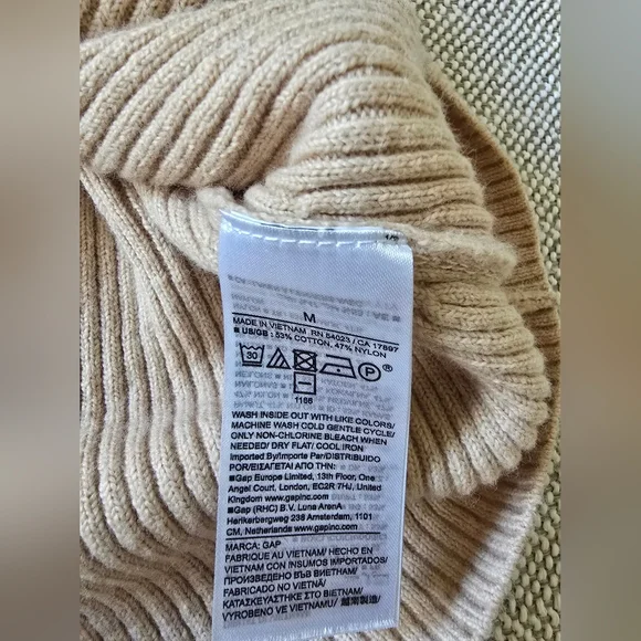 CashSoft Rib Johnny-Collar Midi Dress Size M Color Beige - Picture 5 of 5